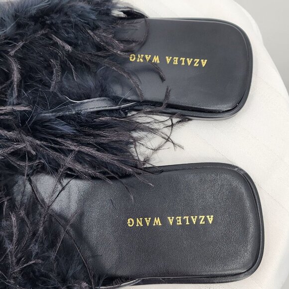 AZALEA WANG Pammy Black Maribou Feather Flat Thong Sandals 6-10 NWT - Picture 13 of 16